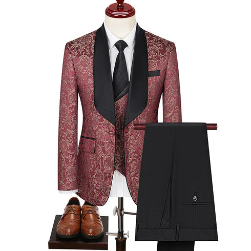 Elegant Plus-Size Men's Jacquard 3-Piece Suit for Weddings and Formal Events